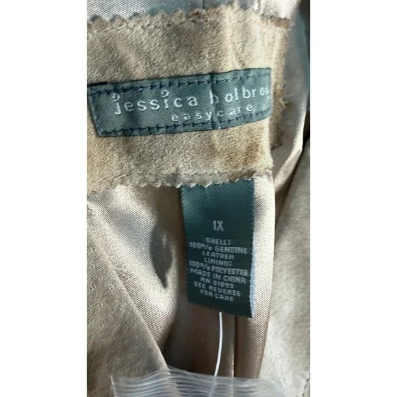 NWT Jessica Holbrook Genuine Leather Suede Blazer Jacket 1X Beige - Picture 8 of 14